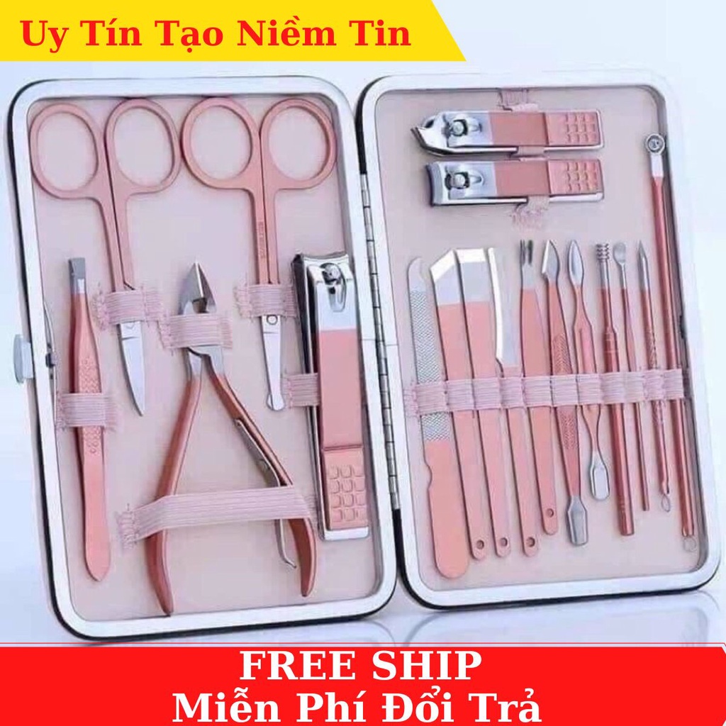 Bộ kìm cắt tỉa móng tay, chân, lông mày, mũi mắt 18 chi tiết màu Hồng siêu tiện lợi