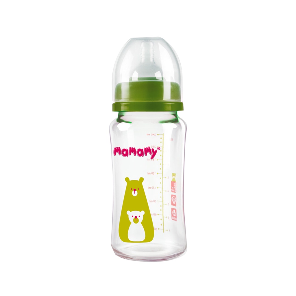 Mua 1 bình sữa thủy tinh Mamamy Xanh/Hồng tặng 1 bình cùng loại