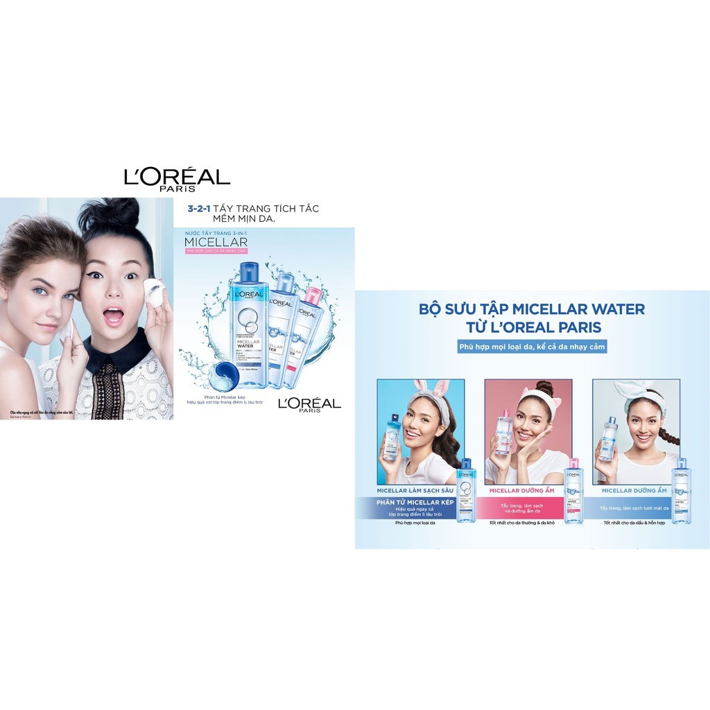 Nước tẩy trang Loreal - L'Oreal Paris 3-in-1 Micellar Water Xanh đậm 400ML