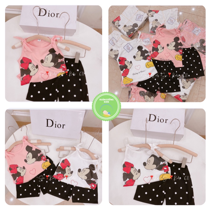 Quần áo bé gái, bộ sát nách chất cotton Quảng Châu cao cấp in họa tiết Micky siêu đẹp Xuân Cường Kids size từ 8kg - 20kg