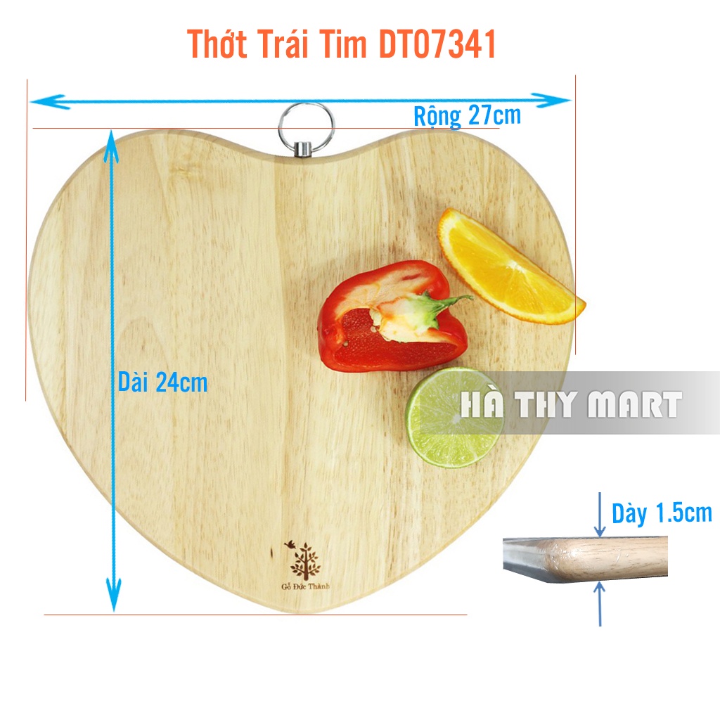 Thớt Gỗ Đức Thành Trái Tim DT07341 27*24cm [CÓ MÓC TREO]