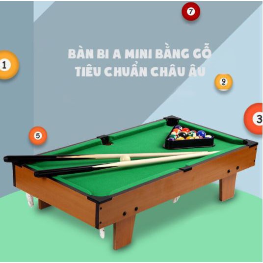 Bida Mini bằng Gỗ - Mặt bàn Vải Nỉ - 15 bi đánh số + 2 Gậy + 1 Tẩy - Kích thước 51*31*10cm