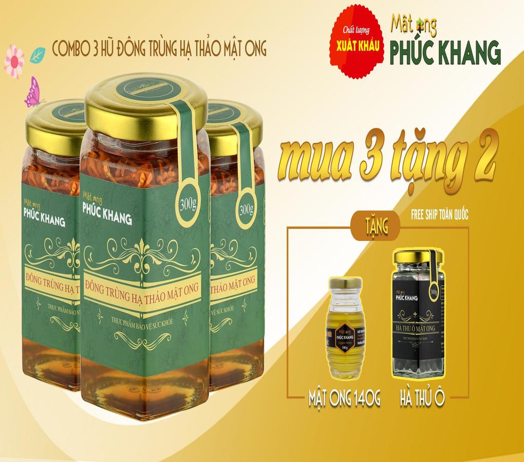 Combo 3 Hũ - Đông trùng hạ thảo ,mật ong rừng Phúc Khang 300g  - Công nghệ sấy thăng hoa