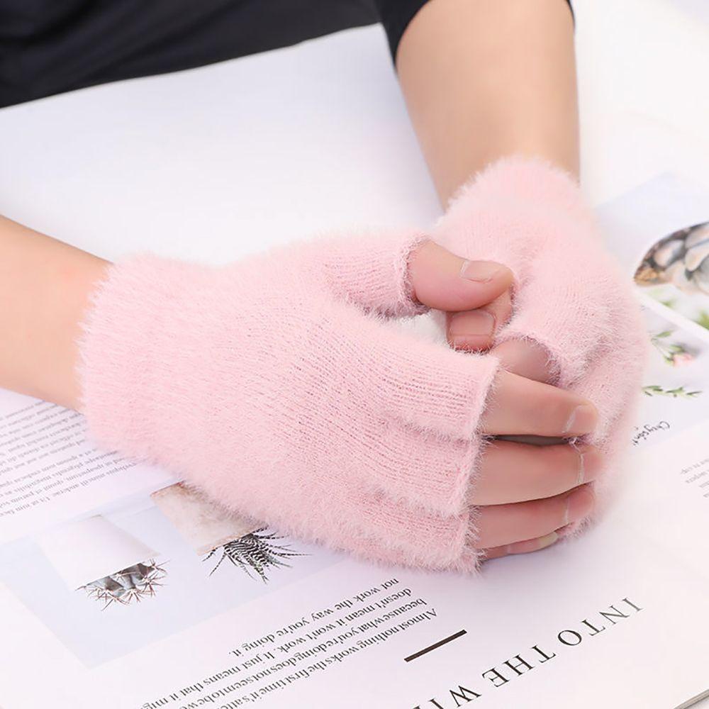 Găng Tay Hở Ngón Bằng Lông Nhân Tạo Mềm Mại Giữ Ấm Màu Trơn Thời Trang Mùa Thu