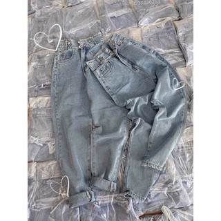 Baggy Jeans Lưng Cao 2 Nút Đai nút