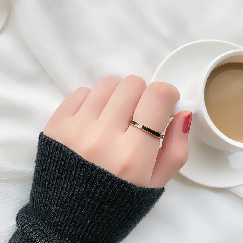 Nhẫn cưới bằng thép titan chống gỉ đính kim cương giả màu vàng hồng thời trang cho cặp đôi