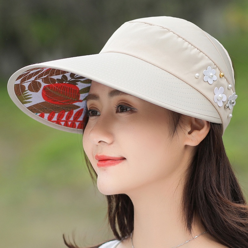 Mũ rộng vành có hạt ngọc chống nắng thời trang