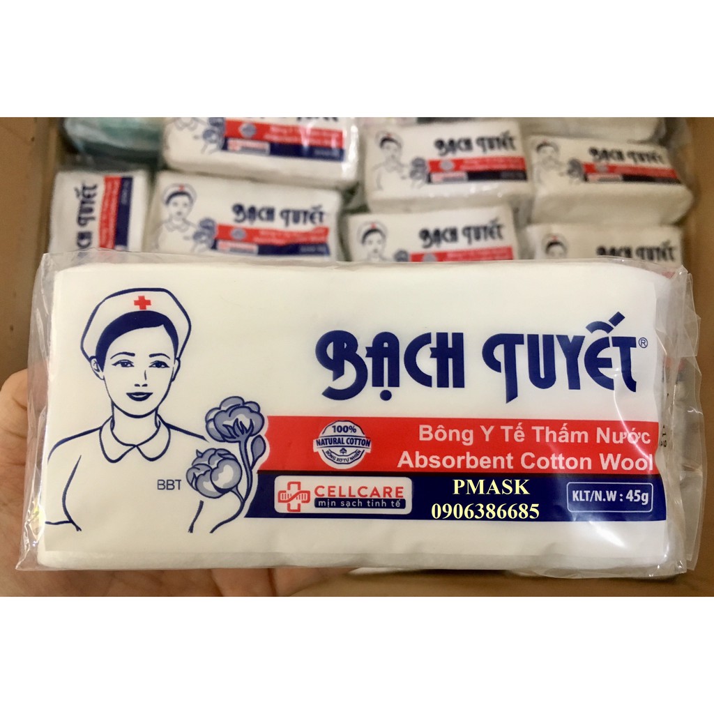 Bông gòn y tế sơ cứu vết thương 45gr/ gói - chính hãng Bông Bạch Tuyết