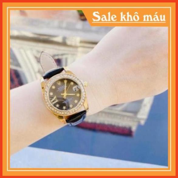 Đồng hồ Rolex nữ dây da viền kim cương nhẹ nhàng sang chảnh hottrend