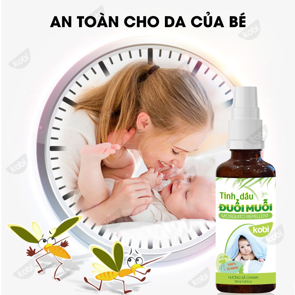 Tinh dầu đuổi muỗi Sả chanh Kobi dùng xịt, khử mùi thơm phòng, giúp chống muỗi hiệu quả, an toàn cho bé - 50ml