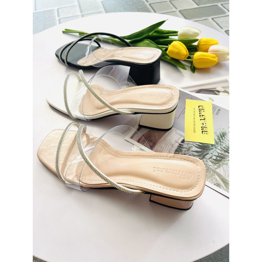 Guốc nữ quai trong phối dây đính đá, sandal nữ quai mảnh - Mã H28