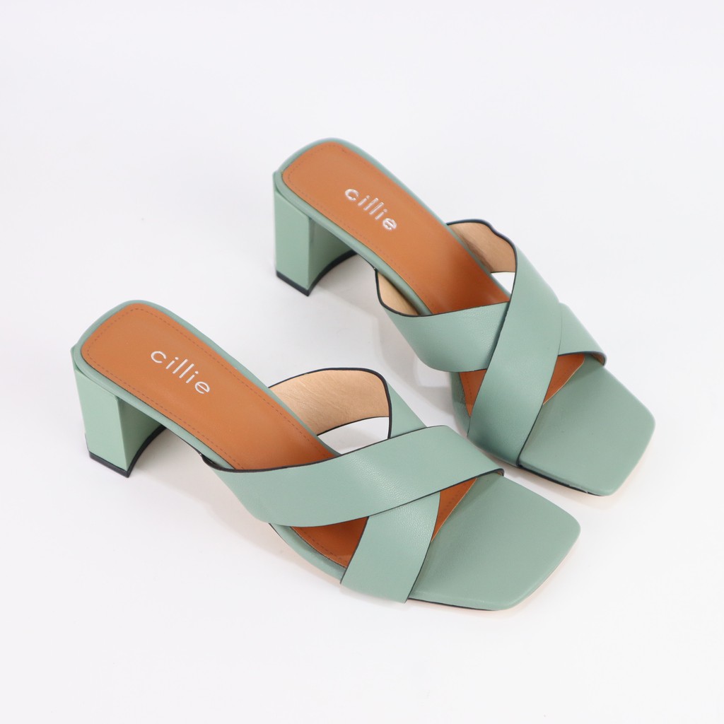 Guốc nữ thời trang mũi vuông trendy quai chéo gót trụ cao 5cm đi chơi dạo phố Cillie 1105