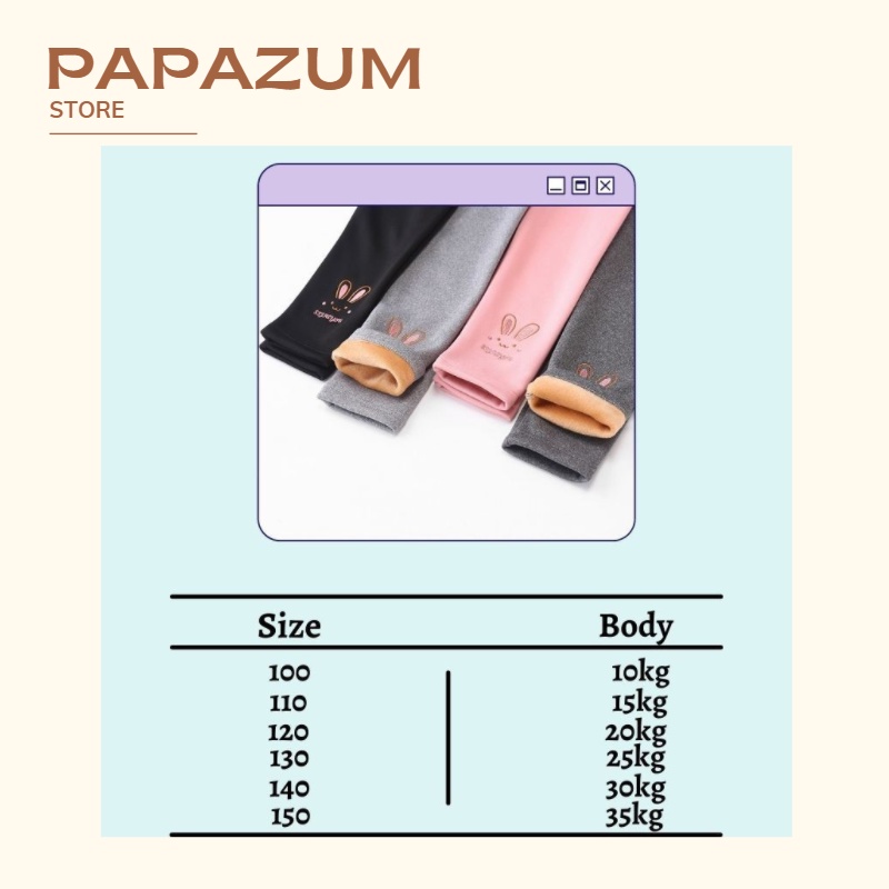 Quần legging nỉ lót lông cho bé trai bé gái thêu hình thỏ giữ ấm cho bé PAPAZUM SA574