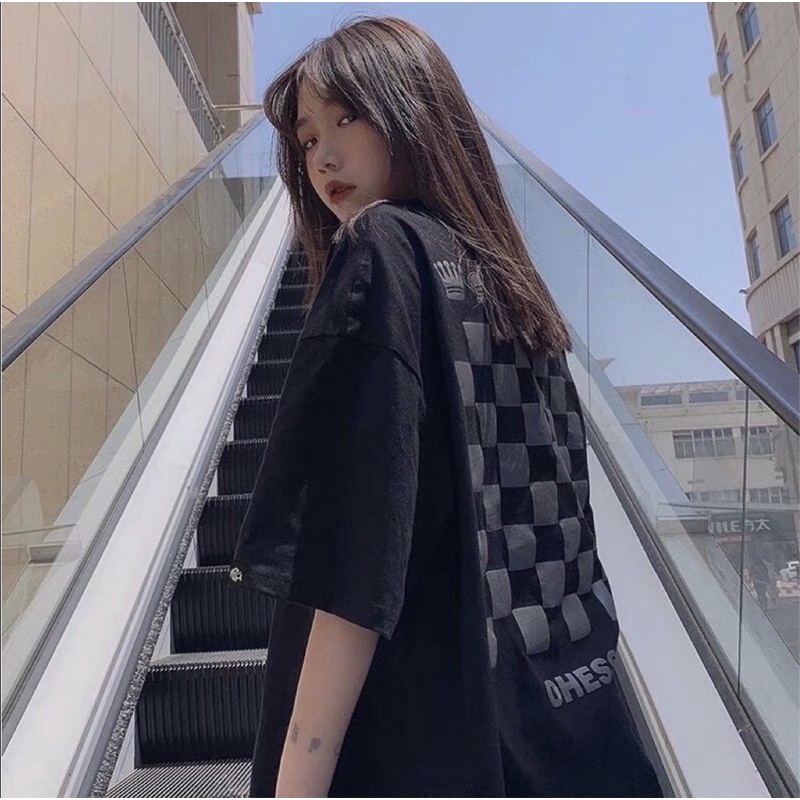 Áo thun phông logo tay nam nữ PINK tay lỡ form rộng BÀN CỜ Unisex