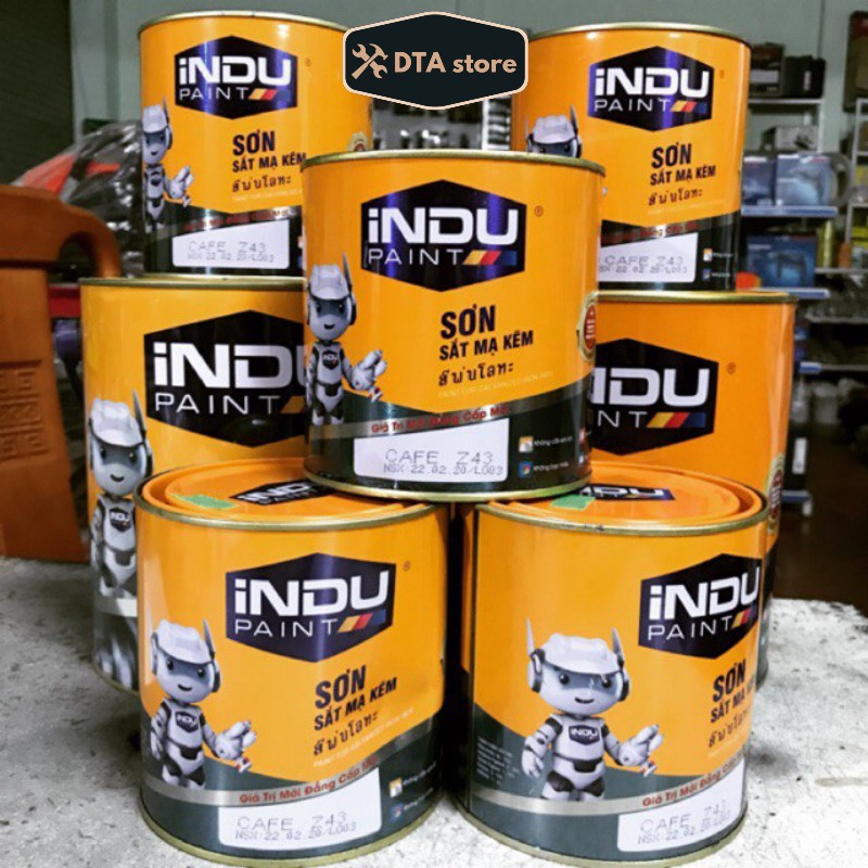 Sơn Indu sắt mạ kẽm màu nâu cafe, nhũ đồng, nhũ vàng 800ml