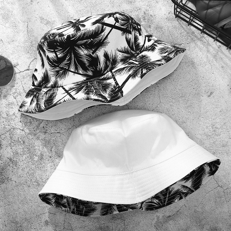 Mũ Bucket hai mặt nam nữ Nón họa tiết cây dừa vành tròn chất cotton form unisex - N13