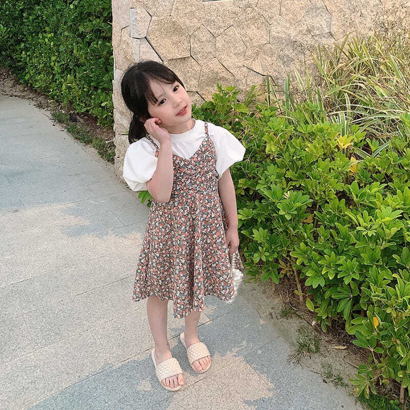 Cô Gái Hoa Đầm trẻ em 2021 mới Đầm mùa hè trẻ em cho bé phong cách công chúa hai mảnh