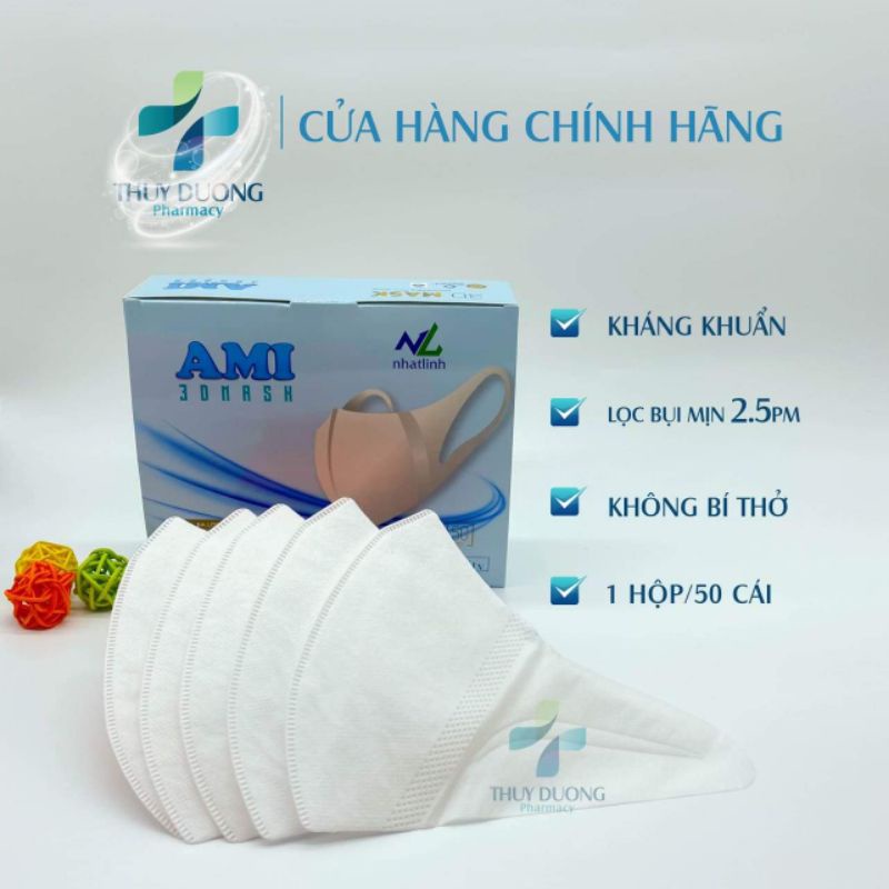 (Hộp 50 chiếc) Khẩu trang 3D Ami công nghệ nhật bản hộp 50 chiếc