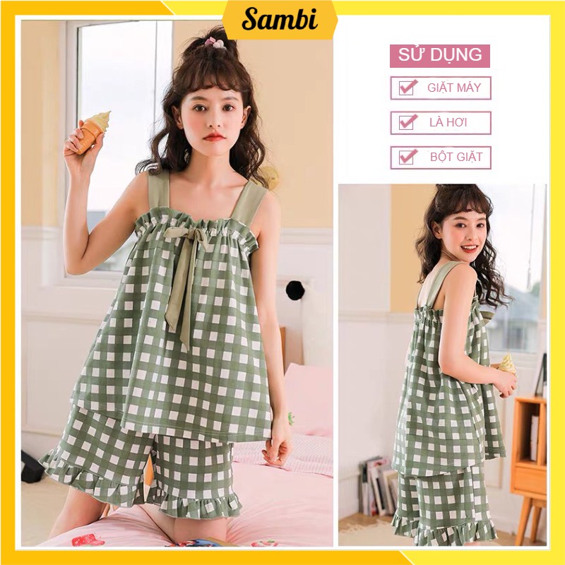 Đồ ngủ dễ thương áo 2 dây quần đùi chất liệu cotton cao cấp Sambi Closet