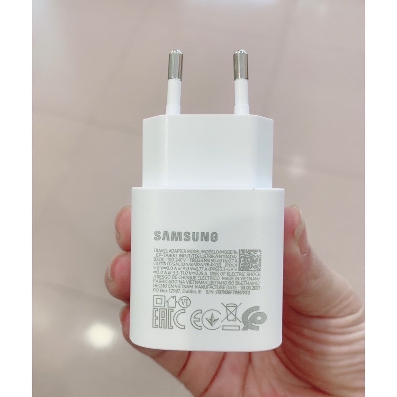 Trọn Bộ Sạc nhanh 25W zin máy Samsung Note 10, Note 10 Plus, Samsung S10 5G, A90, A80, A70 và Cáp 2 đầu Type C - Type C