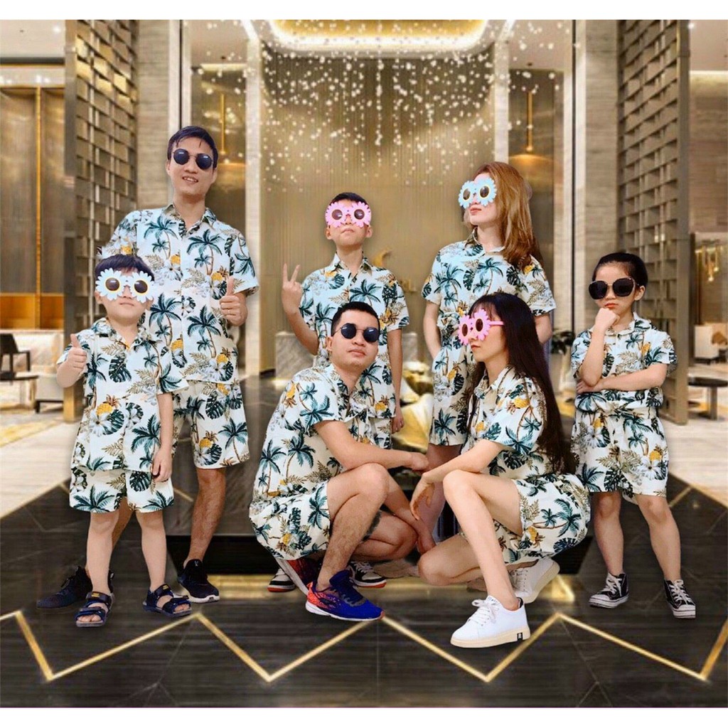 Áo sơ mi họa tiết hoa lá đi biển phù hợp du lịch nhóm, lớp, gia đình vải kate thái đẹp