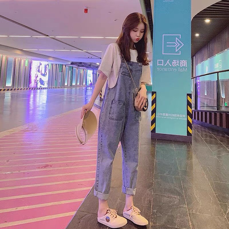 Quần Yếm Jean Nữ LB , Nút Gài Chất Vải Denim Dày Dặn Thiết Kế Basic Style Hàn Lên Form Hách Dáng Y01