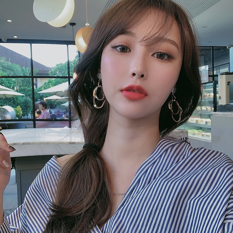 Khuyên tai kẹp không bấm lỗ chốt điều chỉnh K074 bằng hợp kim mạ vàng hình khối bigsize dáng dài Leous Accessories