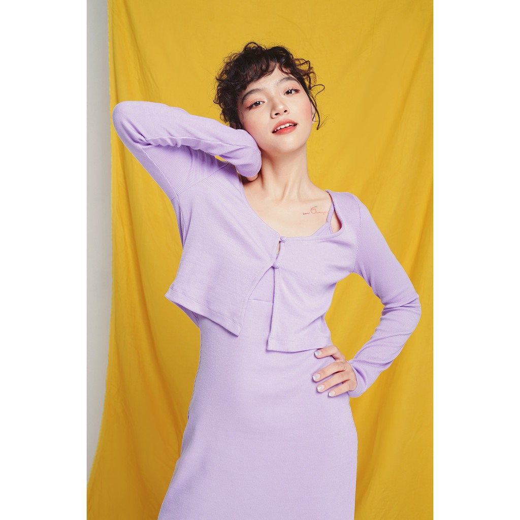 [Mã WABRWA15 giảm 15% đơn 300K] DOTTIE - Áo Khoác Tay Dài Cài Nút Tím Nữ T0135