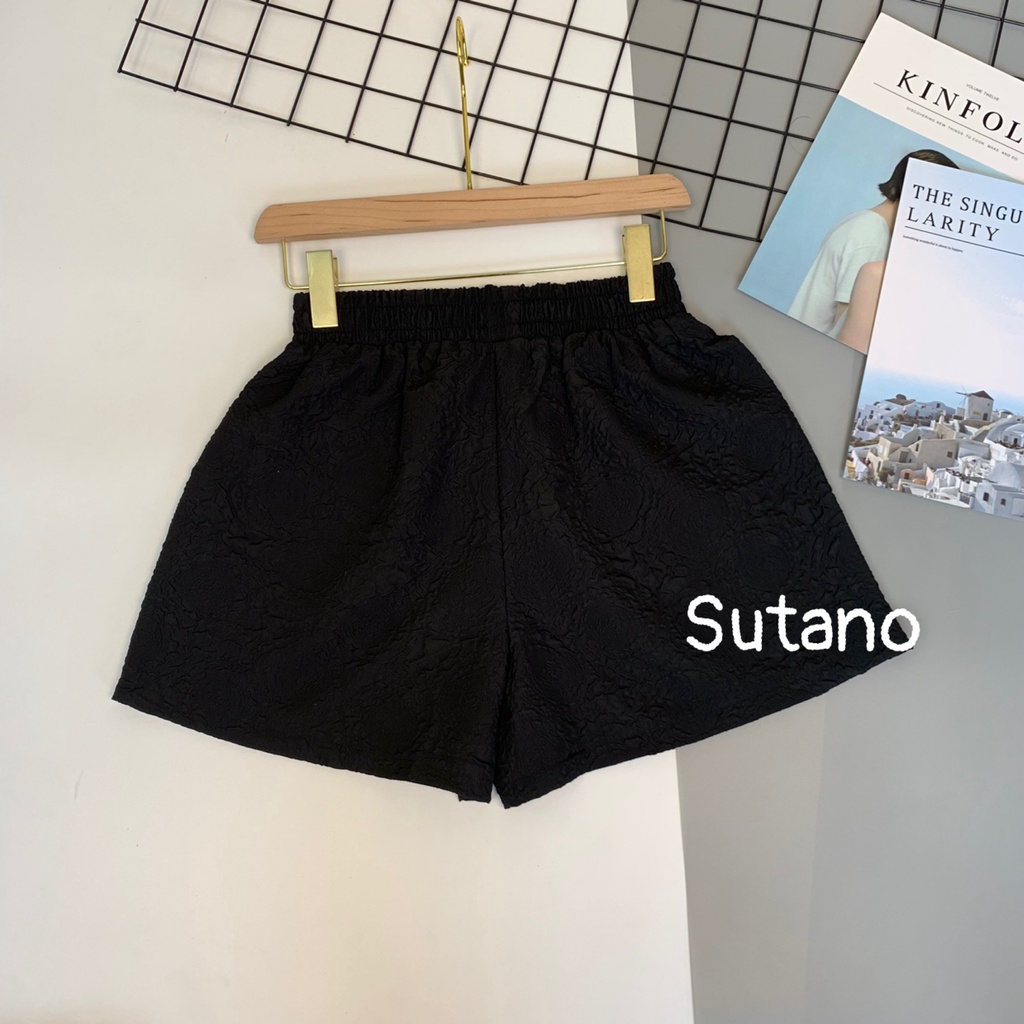 Quần short nữ ống rộng lưng cao chất xốp cạp thun chun có túi in phồng hoa nổi - Quần đùi nữ mặc ở nhà đi ngủ thể thao