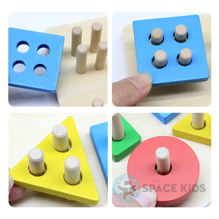 Đồ chơi giáo dục montessori Tháp thả hinh khối gỗ cho bé tư duy phát triển trí tuệ Space Kids