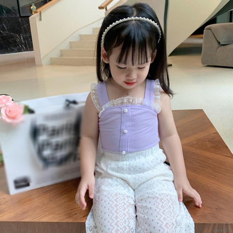 Áo hai dây vải cotton phối ren ngọt ngào phong cách hè cho bé gái