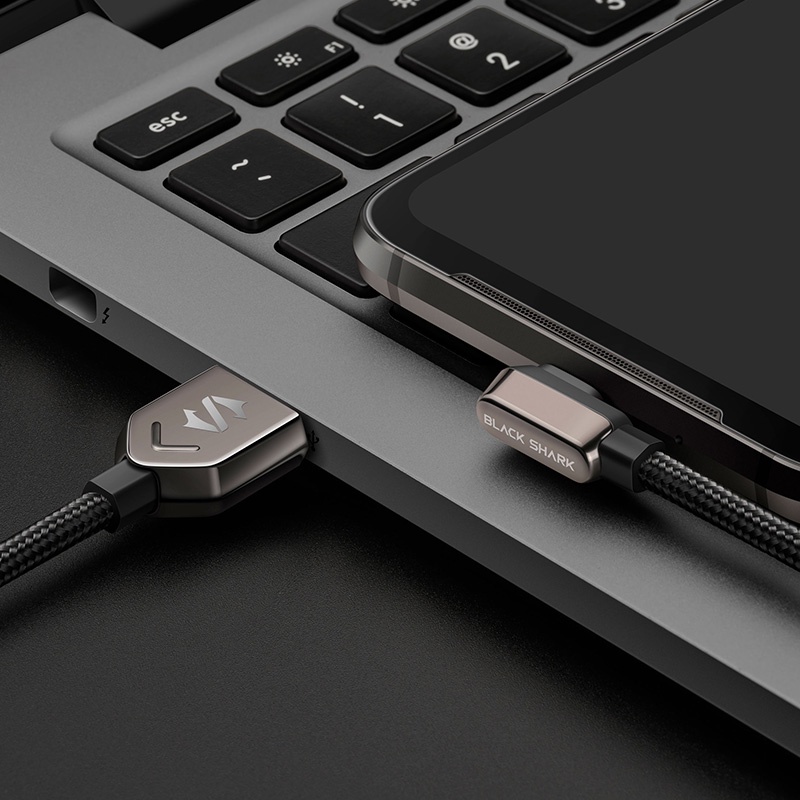 Cáp sạc điện thoại nhanh chính hãng USB-C Góc Vuông Black Shark, dây bọc dù siêu bền thiết kế gaming