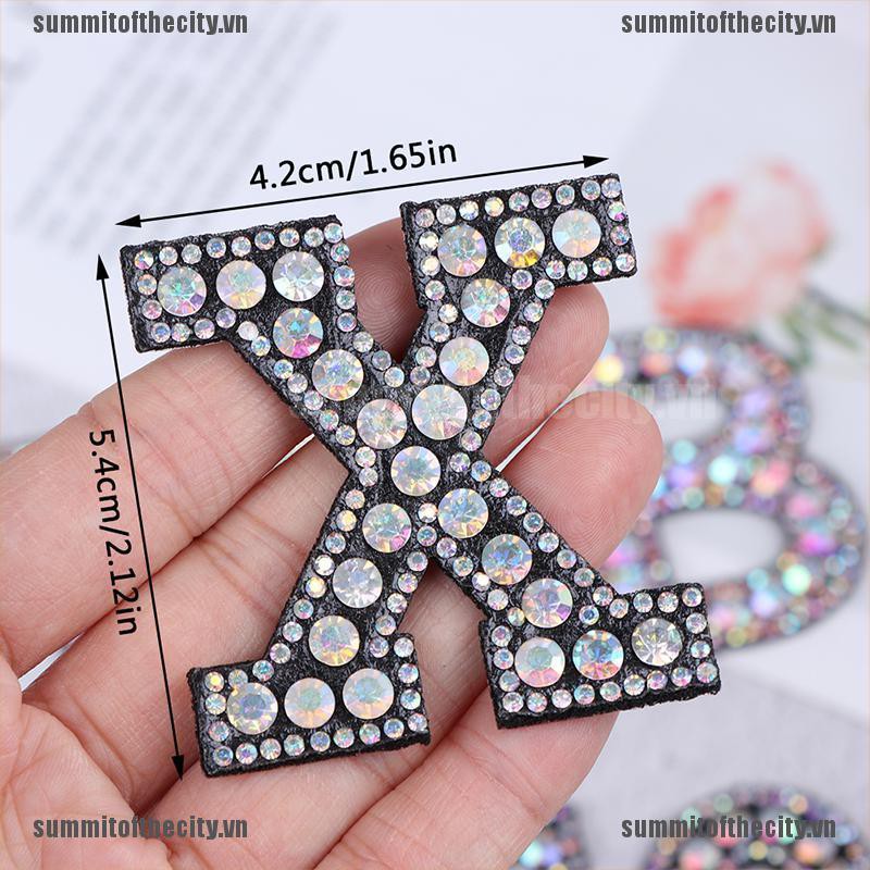 SUN A-Z Letter Rhinestone Patch Iron-on Patches Garment Applique Clothing Stickers VN