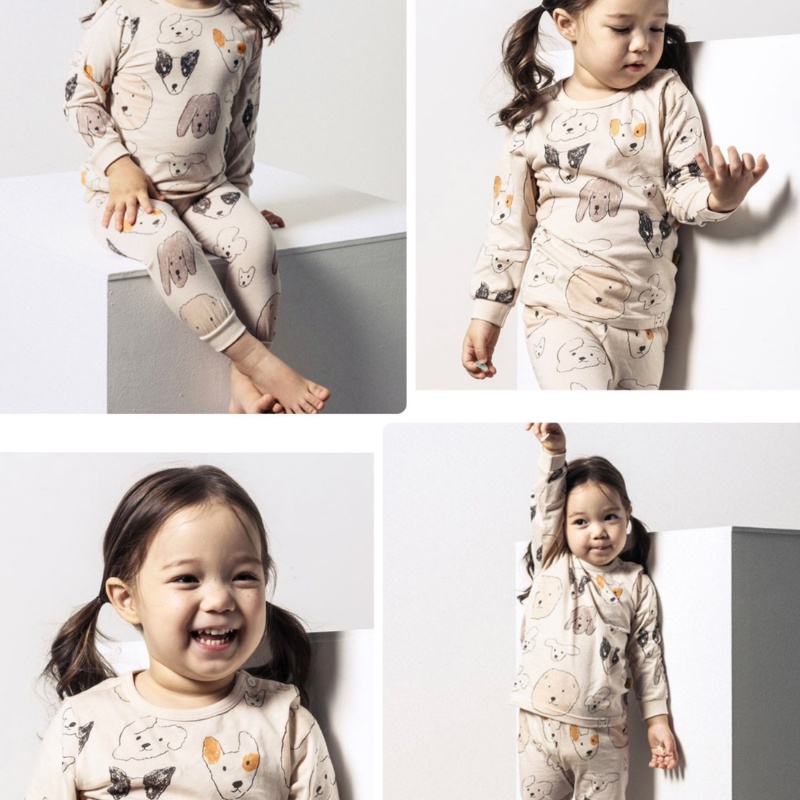 Bộ quần áo thu đông dài tay bé trai bé gái cotton hàng xuất Hàn màu be hình thú cưng cân nặng 8-20 kg