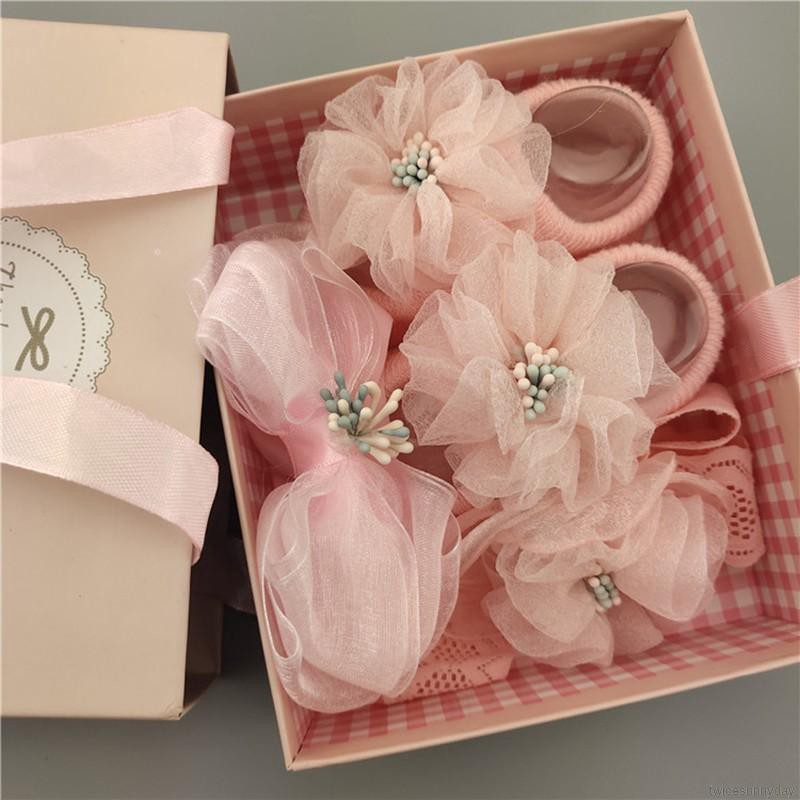 ☀ sunny ღ Baby Cartoon Cotton Flower Design Socks+ Hairband Photography Props Set