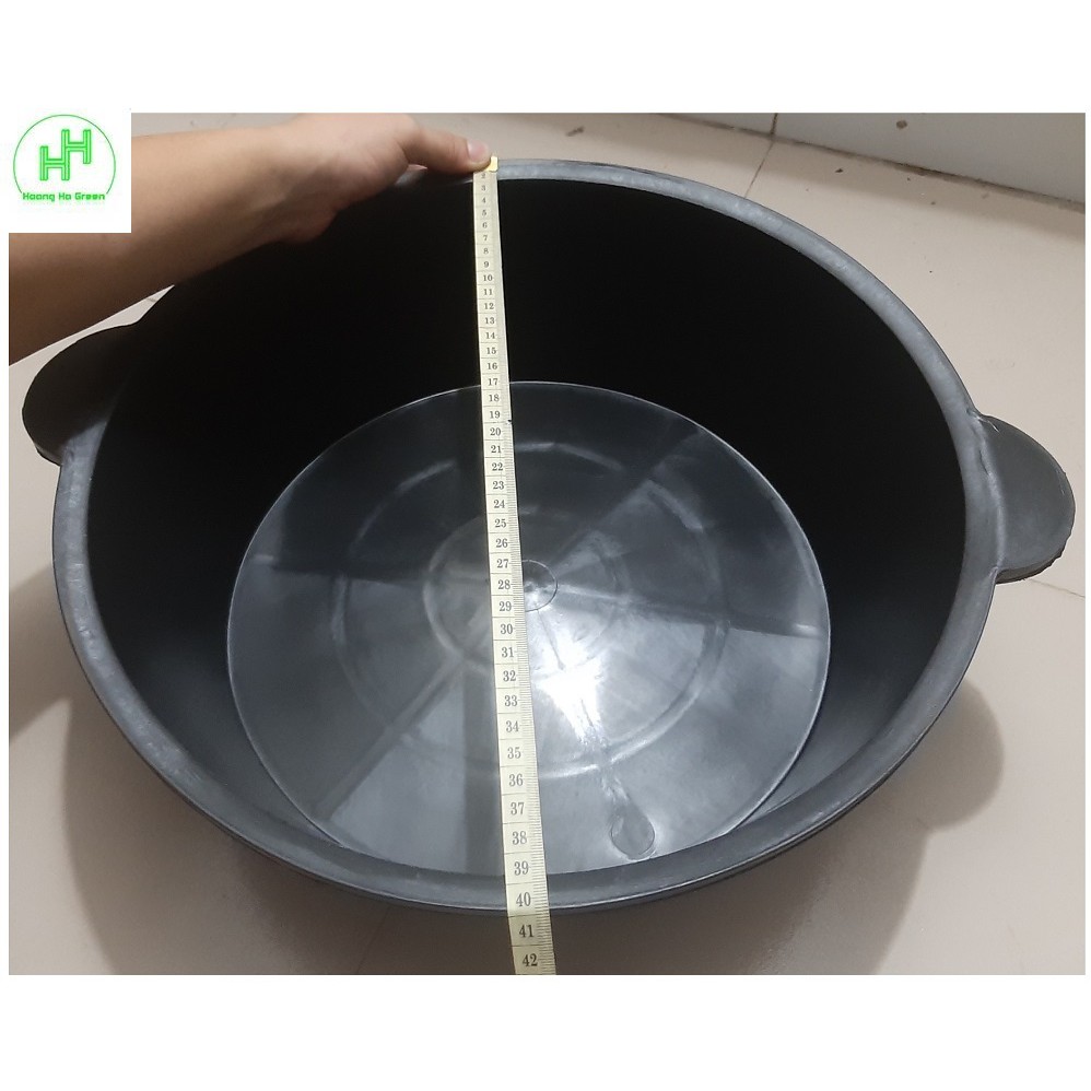 3 Chậu/Xô Đựng Nước, Đựng Đồ, Máng Ăn, Chậu Rửa Bát, Chậu Giặt, Có Quoai, Kích Thước 46x40x14Cm - Màu Đen