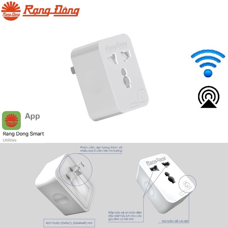 Ổ cắm điện wifi Rạng Đông khiển tắt mở bằng wifi