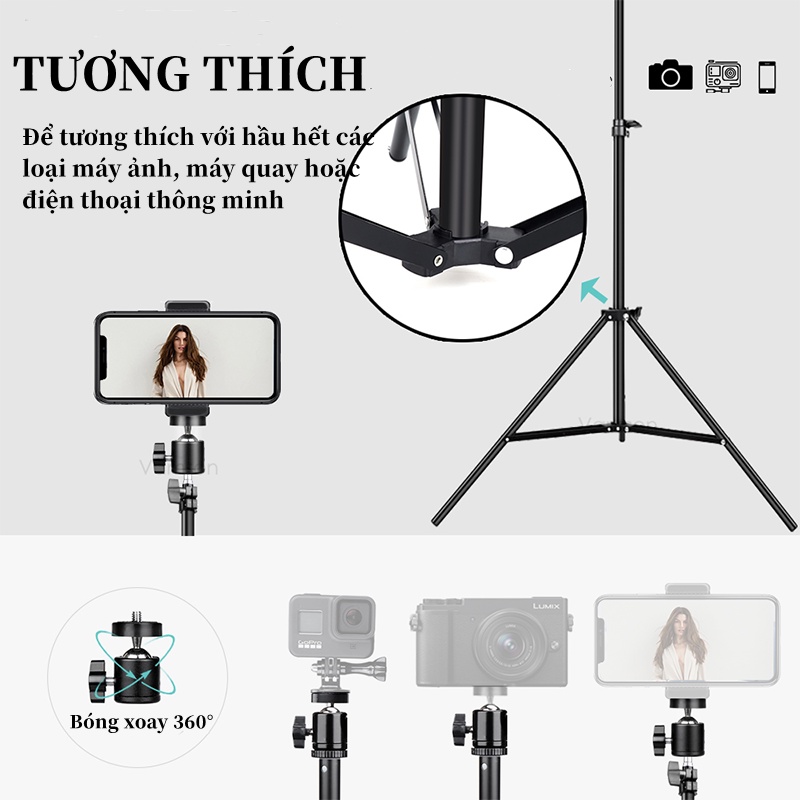 Kẹp điện thoại di động Tripod Chân Gậy Chụp Hình Giá Đỡ Điện Thoại Chụp Ảnh, Livestream TikTok 3 Chân Chắc Chắn