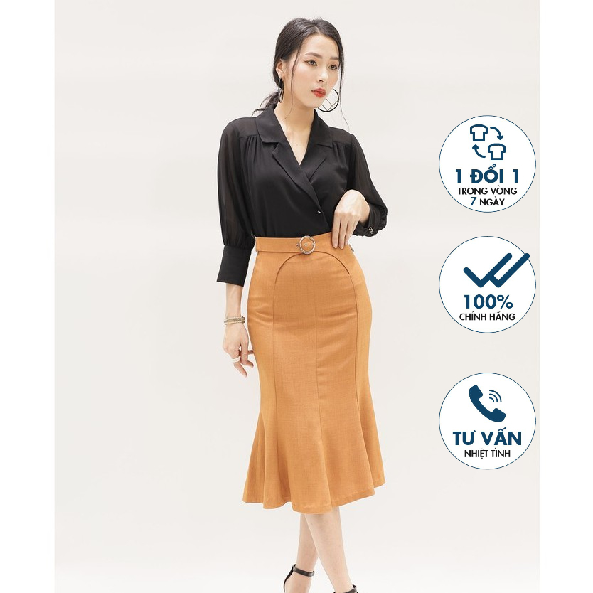 Chân váy ôm đuôi cá Emspo đai liền thân trước, mặt đai kim loại tròn J1095