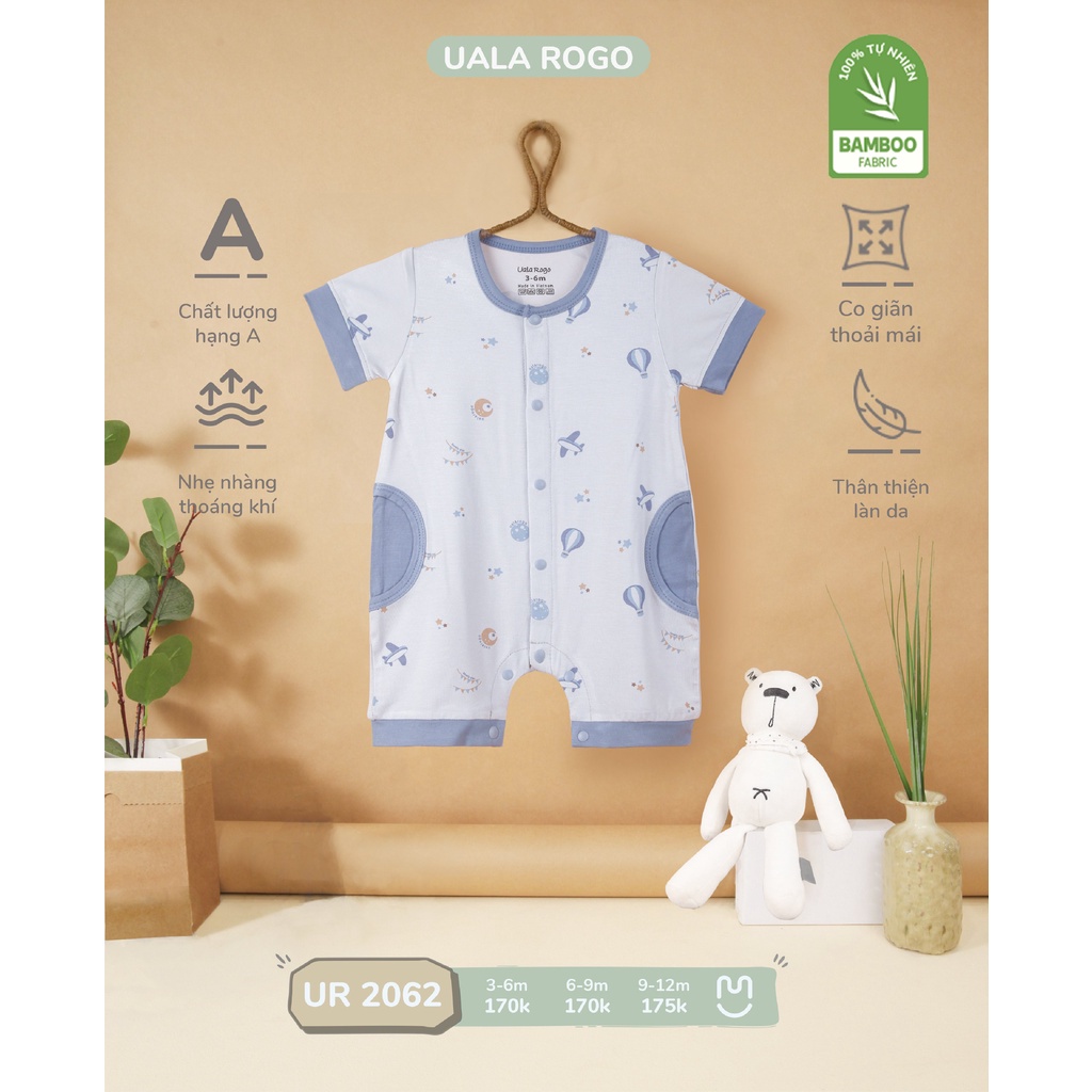 Bộ liền UALA &amp; ROGO body cộc vải bamboo sợi tre 2062 cho bé sơ sinh UALAROGO Chính hãng