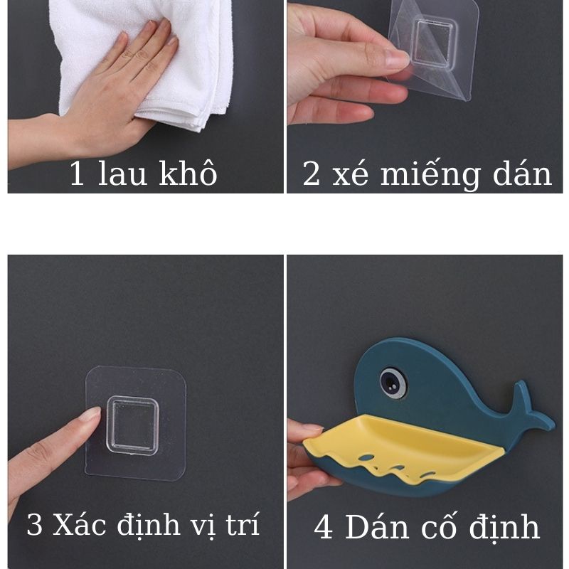 Khay đựng xà bông xà phòng hình cá voi 2 lớp dán tường cao cấp tiện dụng XP01