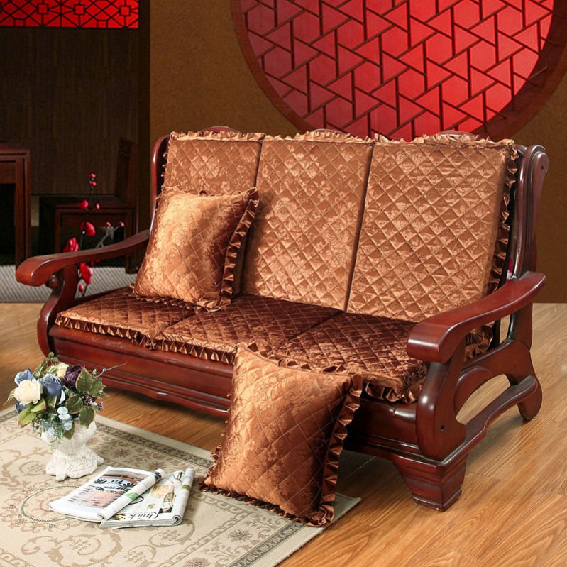 mẫu mới năm 2021☌❄✒Đệm sofa ba chỗ bằng gỗ đặc không trơn trượt gụ dày chống với tựa lưng một mảnh ghế kiểu cũ