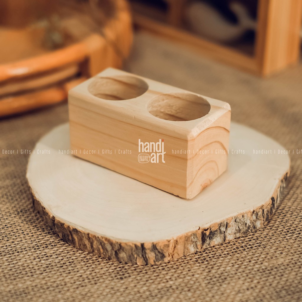 Chậu gỗ 2 lỗ để bàn - trồng cây sen đá - chậu gỗ trang trí - wooden pots