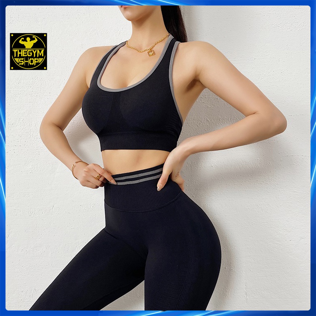 Bộ quần áo tập gym yoga nữ AMIN AM056 có chun mông mút ngực vải thoáng mát co dãn 4 chiều đồ tập gym yoga nữ tôn dáng