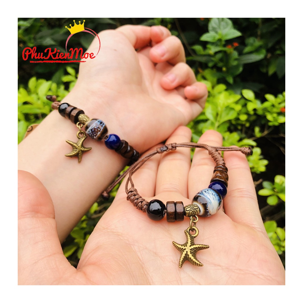 Vòng tay dây rút hình ngôi sao biển kiểu dáng Vintage thiết kế đơn giản handmade