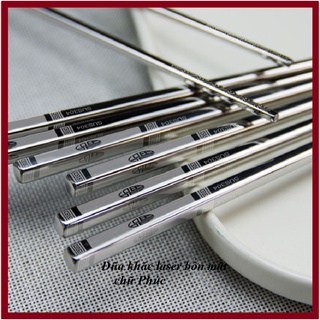 Bộ 5 đôi đũa INOX 304 PHÚC LÀNH ,khắc laser chống trượt,Đũa Vuông Kim Loại Cao Cấp