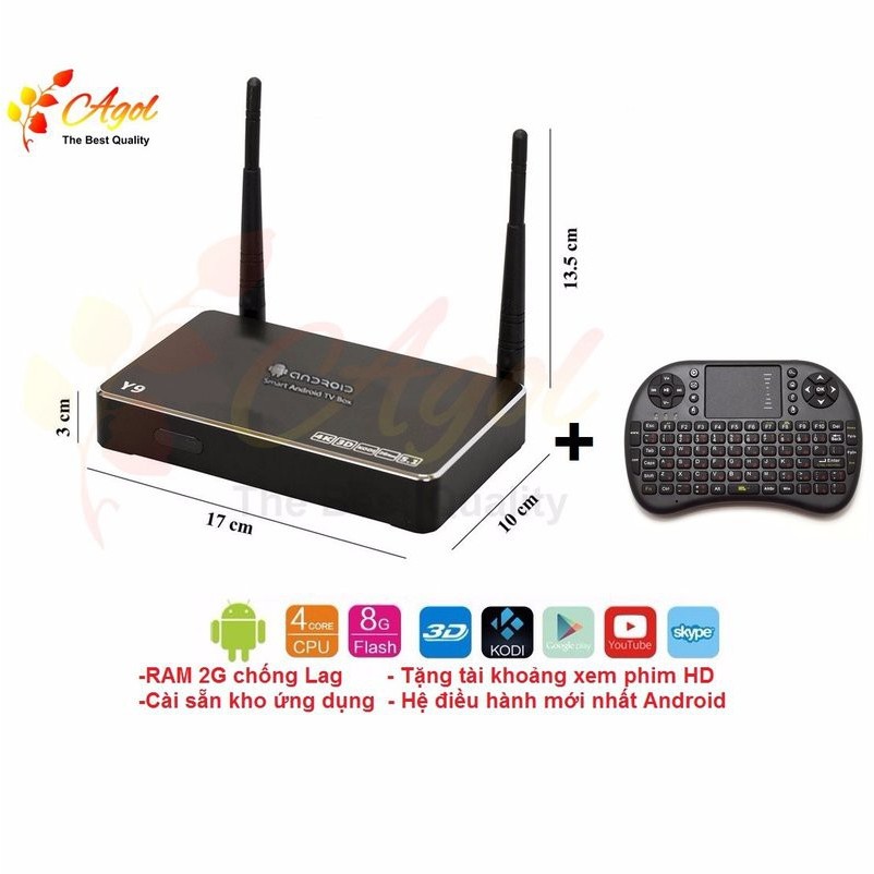 Android box RAM 2G hệ điều hành mới và Bàn Phím Kiêm Chuột Wireless