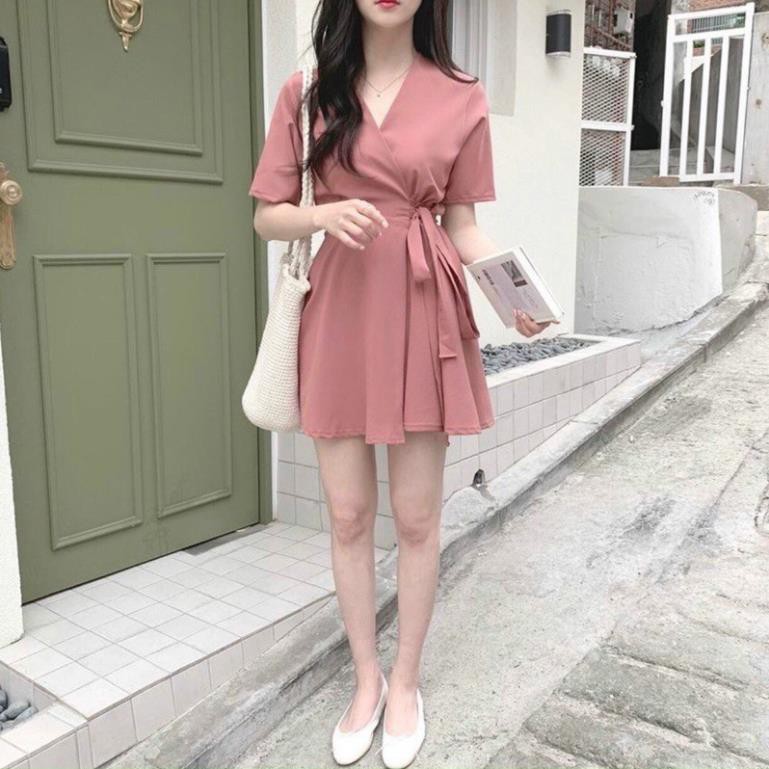 Đầm đắp tà thắt eo 2 màu