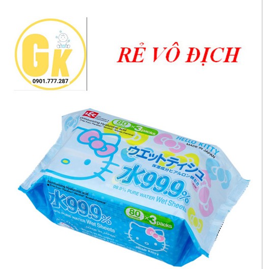 Giấy ướt LEC 99,9% nước tinh khiết Hello Kitty SS-232 80 tờ x 3 gói