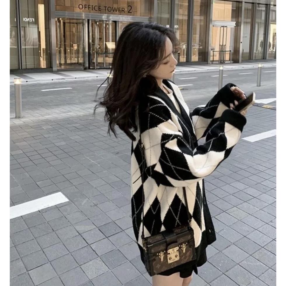 Áo khoác len cardigan lông thỏ hàng cao cấp,  hoạ tiết kim cương áo khoác len phong cách Hàn Quốc / shop hường khểnh